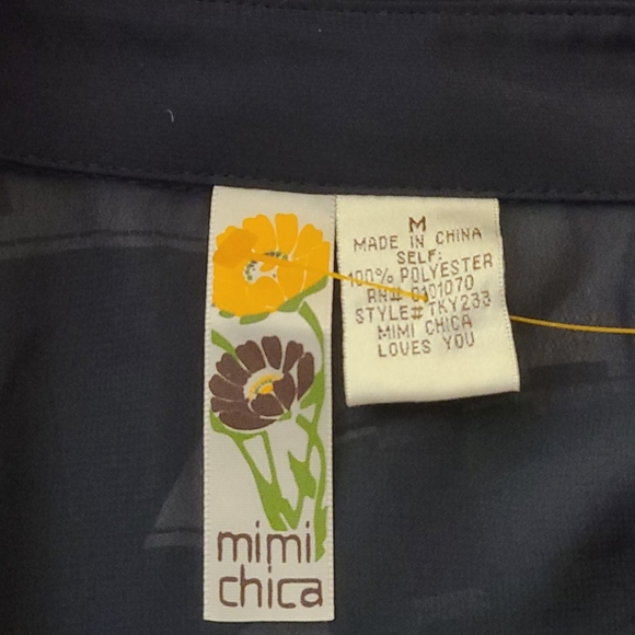 Mimi Chica Navy Blue Sheer Button-down Shirt - Picture 6 of 7